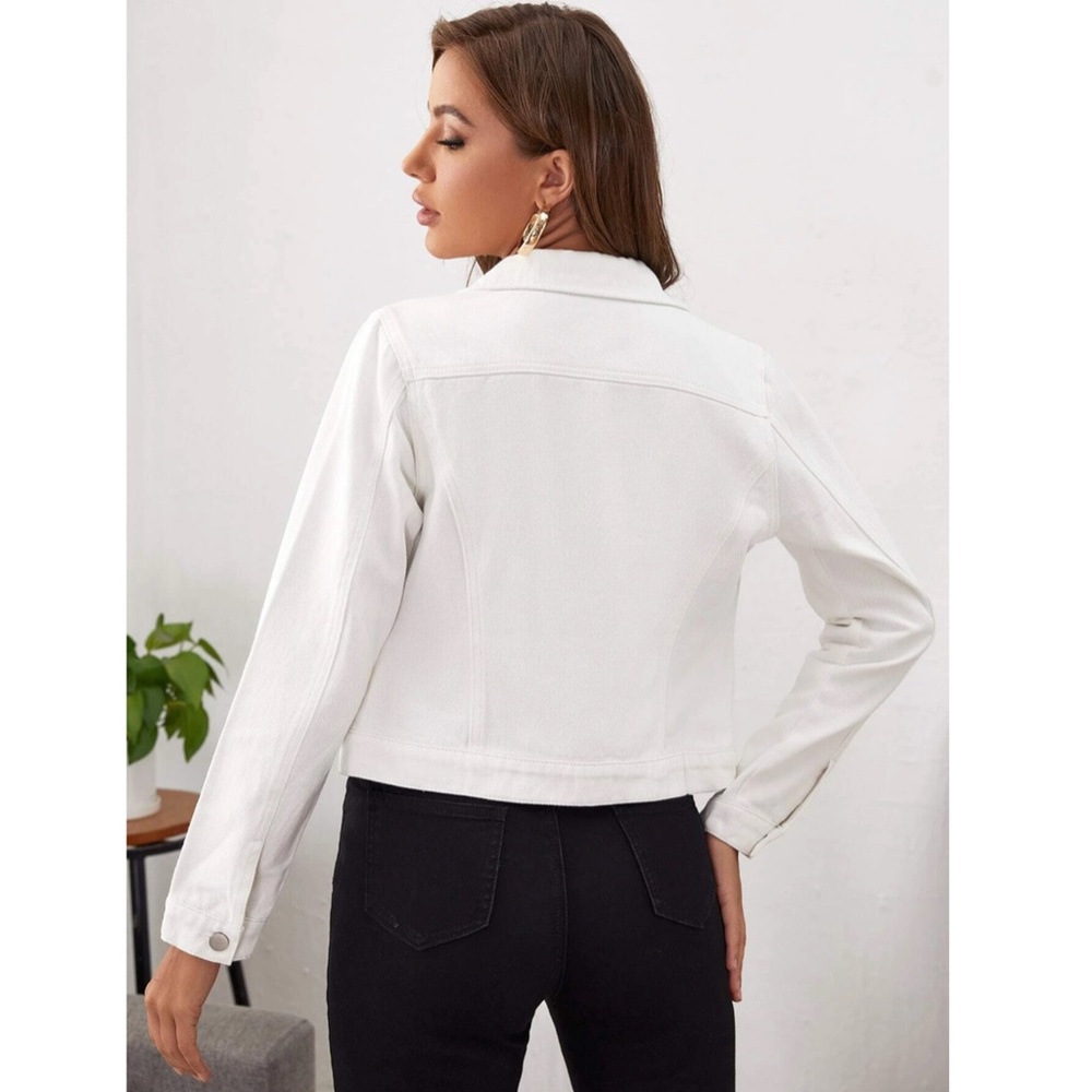 White Denim Jean Jacket Classic Button Up / Down Front Pockets - Picture 2 of 11